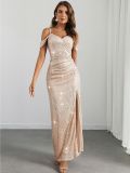 Sexy Low Back Sequin Long Women's Evening Dress