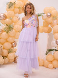 Purple One Shoulder Embroidery Summer Party Long Dress