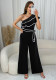 Fashionable Women's Slash Shoulder Belt Casual Wide-Leg Jumpsuit