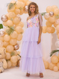 Purple One Shoulder Embroidery Summer Party Long Dress