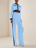 Women Contrast Color Long Sleeve Top and Pants Two Piece Set