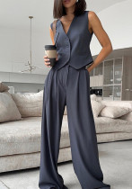 Women V-Neck Sleeveless Vest and Wide Leg Trousers Two Piece Set Women V-Neck Sleeveless Vest and Wide Leg Trousers Two Piece Set