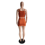 Women Fall Winter Sexy Lace-Up Sweater Skirt Three-Piece