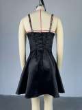 Women Fall Elegant Sequin Patchwork Strapless Strap Dress