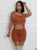 Women Fall Winter Sexy Lace-Up Sweater Skirt Three-Piece