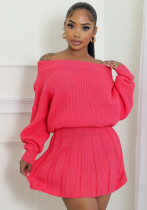Women Fall Winter Casual Off Shoulder Solid Top and Pleated Skirt Two Piece Set Women Fall Winter Casual Off Shoulder Solid Top and Pleated Skirt Two Piece Set