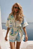 Women Lace Printed Top and Shorts Two Piece Set