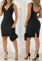 Women Shiny V Neck Bodycon Sexy Dress