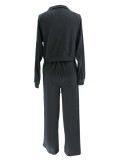 Women Fall/Winter Solid V-Neck Long Sleeve Casual Top and Pants Two-Piece Set