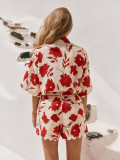 Women Printed Top and Short Two Piece Set