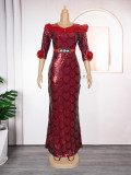 Plus Size Women Sequin Party Fishtail Dress