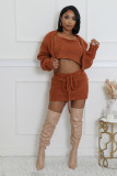 Women Fall Winter Sexy Lace-Up Sweater Skirt Three-Piece