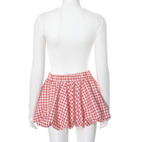 Women Plaid Bow Top and Contrast Color Bud Skirt Two Piece Set