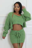 Women Fall Winter Sexy Lace-Up Sweater Skirt Three-Piece