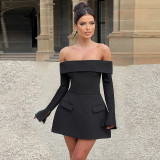 Women Backless Off Shoulder Strapless Long Sleeve Dress