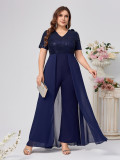Plus Size Women Sequins V-neck Sequins Skirt Jumpsuit