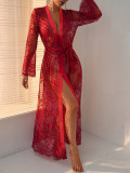Women Lace Long Sleeve Dress Sexy Lingerie