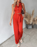 Women Casual Turndown Collar Vest and Pants Two Piece Set