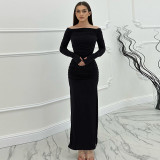 Women Off Shoulder Sexy Pleated Slit Dress