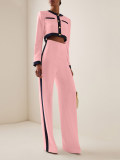 Women Contrast Color Long Sleeve Top and Pants Two Piece Set