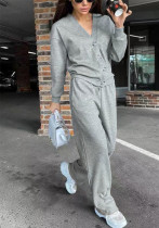 Women Solid Casual Button Top and Pants Two Piece Set Women Solid Casual Button Top and Pants Two Piece Set