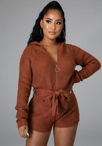 Women Fall Sexy Zipper Hoodie Jumpsuit