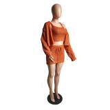 Women Fall Winter Sexy Lace-Up Sweater Skirt Three-Piece