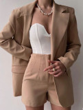 Women Long Sleeve Blazer and Shorts Two Piece Set