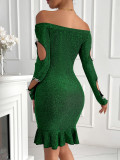 Women Long Sleeve Off Shoulder Bodycon Dress