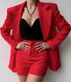 Women Long Sleeve Blazer and Shorts Two Piece Set