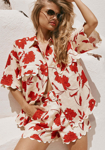 Women Printed Top and Short Two Piece Set