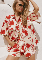 Women Printed Top and Short Two Piece Set Women Printed Top and Short Two Piece Set