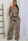 Women Strapless Print Top and Pants Two Piece Set