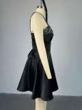 Women Fall Elegant Sequin Patchwork Strapless Strap Dress