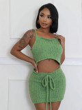 Women Fall Winter Sexy Lace-Up Sweater Skirt Three-Piece