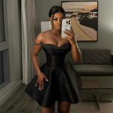 Women Fall Elegant Sequin Patchwork Strapless Strap Dress