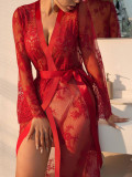 Women Lace Long Sleeve Dress Sexy Lingerie