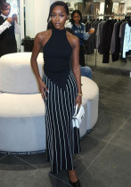 Women African Sleeveless Top and Striped Skirt Two Piece Set Women African Sleeveless Top and Striped Skirt Two Piece Set