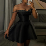 Women Fall Elegant Sequin Patchwork Strapless Strap Dress