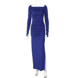 Women Off Shoulder Sexy Pleated Slit Dress