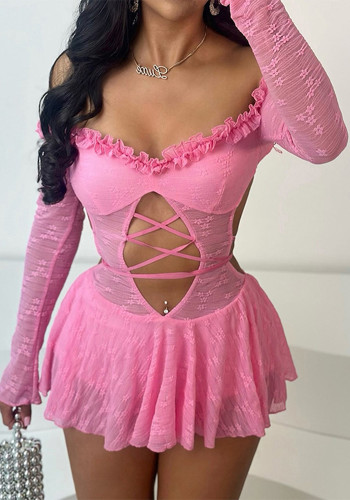 Women Fall Sexy Off Shoulder Hollow Lace Jumpsuit