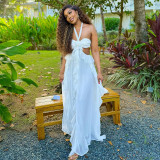 Women's Autumn Halter Neck Chic Strapless Low Back Long Dress