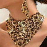 Women Accessories Leopard Triangle Scarf Sequined Necklace Earrings