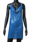 Nightclub Sexy V-Neck Strap Low Back Metal Strap Nightclub Sequin Dress