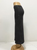 Women's Button Irregular Slit High Waist Sexy Slim Bodycon Denim Skirt