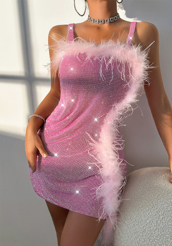 Women's Sexy Metal Long Sequin Rhinestone Low Back Strapless Dress