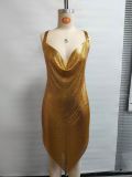 Fashion Women's Nightclub Rhinestone Chain Metal Sexy Halter Neck Dress