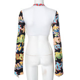 Autumn Women Slim Sexy Print Round Neck T-Shirt Top
