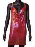 Nightclub Sexy V-Neck Strap Low Back Metal Strap Nightclub Sequin Dress