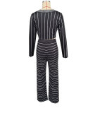 Casual Stripes Long Sleeve Top Trousers Autumn Two Piece Set